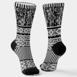 Calcetines Patrón blanco y negro con encaje y retráctil