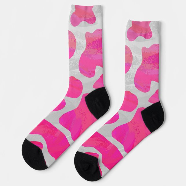 Calcetines Patrón blanco y rosado caliente de vaca (Izquierda)