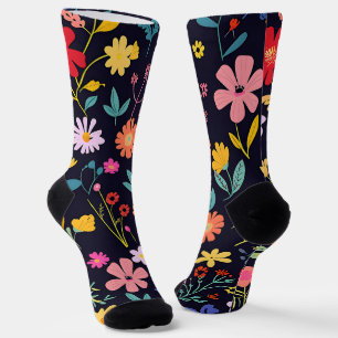 Calcetines Patrón Bohemio Floral Ditsy Colorido Oscuro