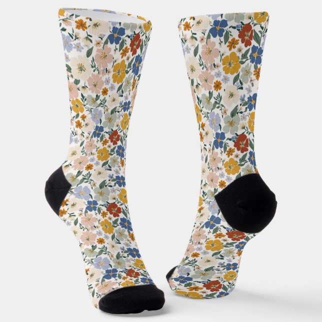 Calcetines Patrón Boho de Pradera de Flores Silvestres (Angular)