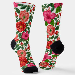 Calcetines Patrón Botánico de Hibisco y Rosa