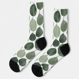 Calcetines Patrón Botánico de Hoja de Eucalipto Verde Salvia 