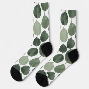 Calcetines Patrón Botánico de Hoja de Eucalipto Verde Salvia 