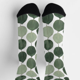 Calcetines Patrón Botánico de Hoja de Eucalipto Verde Salvia