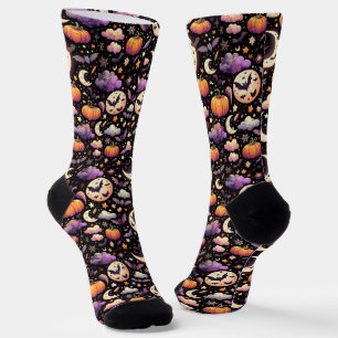 Calcetines Patrón caprichoso del cielo de Halloween nocturno