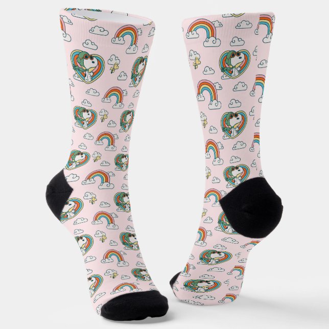 Calcetines Patrón cardíaco arcoiris Snoopy & Woodstock (Angular)