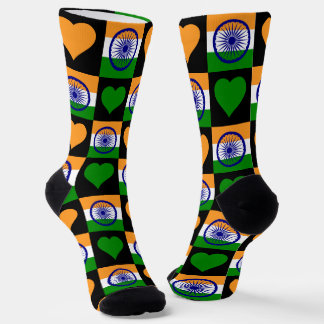 Calcetines Patrón cardíaco de bandera de la India divertido e
