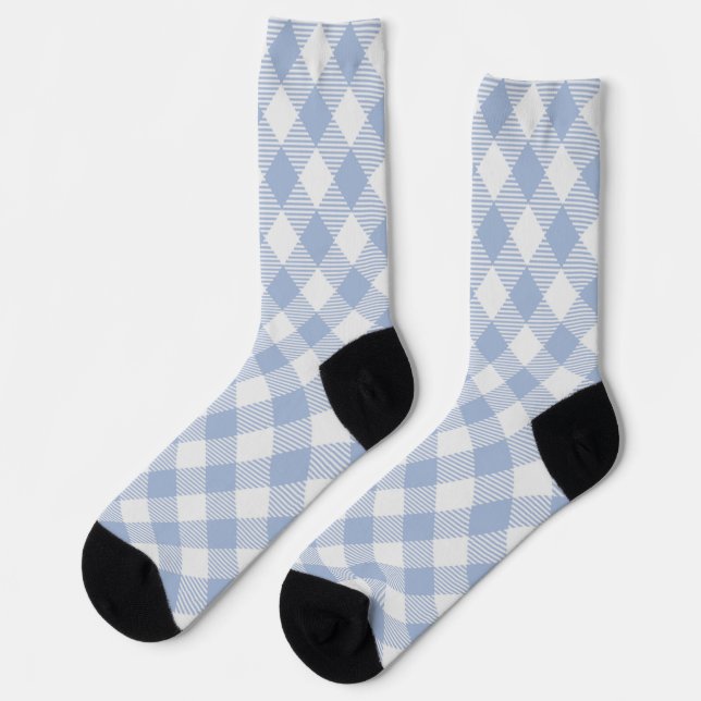 Calcetines Patrón clásico de gingham azul claro con estampado (Izquierda)