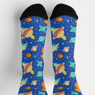 Calcetines Patrón colorido con tema espacial y planetas