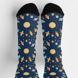 Calcetines Patrón colorido con tema espacial y planetas
