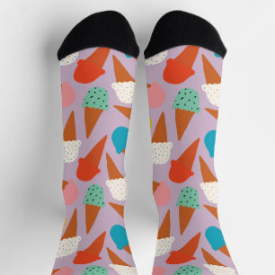 Calcetines Patrón Colorido de Cono de Helado Dibujado a Mano