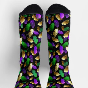 Calcetines Patrón continuo con plumas de Mardi Gras