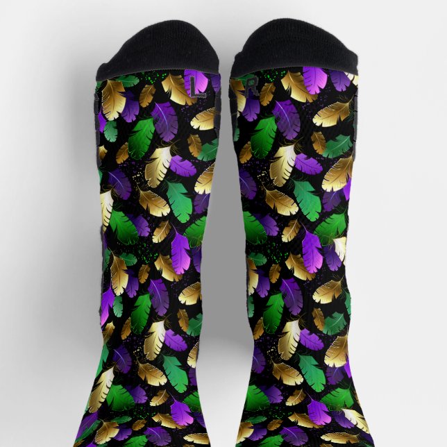 Calcetines Patrón continuo con plumas de Mardi Gras (Arriba)