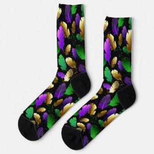 Calcetines Patrón continuo con plumas de Mardi Gras