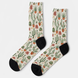 Calcetines Patrón continuo de cactus del desierto suculento