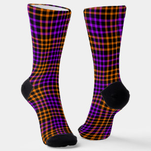Calcetines Patrón continuo de cuadros y cuadros naranja púrpu