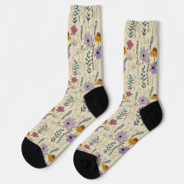 Calcetines Patrón continuo de flores silvestres caprichosas
