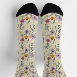 Calcetines Patrón continuo de flores silvestres caprichosas