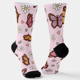 Calcetines Patrón continuo de mariposa y flores
