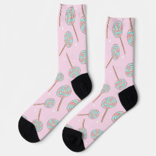 Calcetines Patrón continuo de piruleta pastel rosa lindo