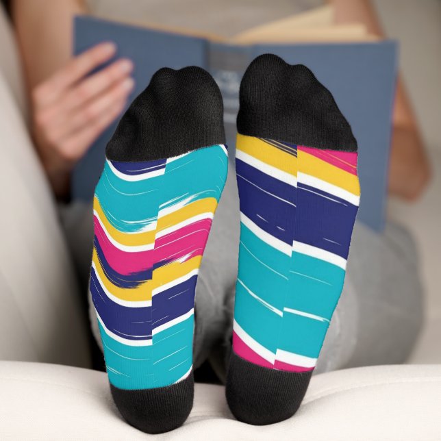 Calcetines Patrón continuo de raya ondulada retro (Abajo)