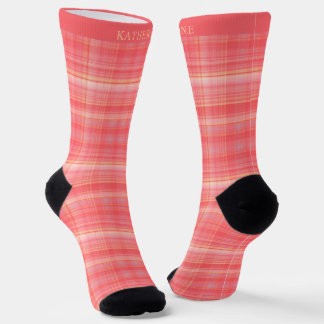 Calcetines Patrón Cuadrado A Cuadros Naranja Amarillo Rojo Br