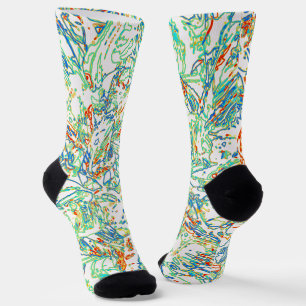 Calcetines Patrón curvo de líneas multicolores - Color retro