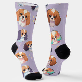 Calcetines Patrón Cute Cavalier King Charles Pastel