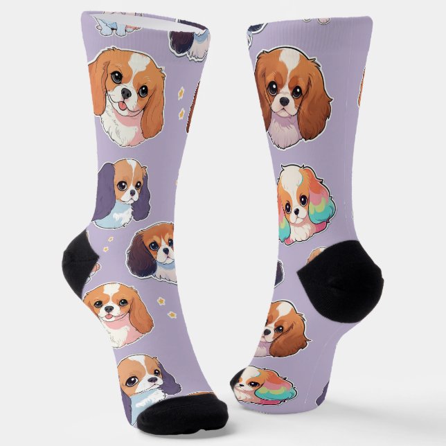 Calcetines Patrón Cute Cavalier King Charles Pastel (Angular)