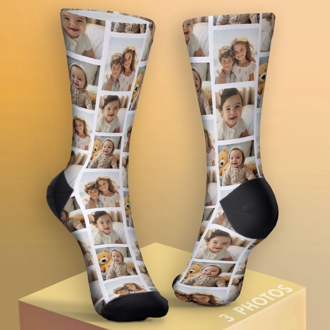 Calcetines Patrón de 3 Collages de fotos de medio ladrillo -  (Custom Socks with Photo Collage)