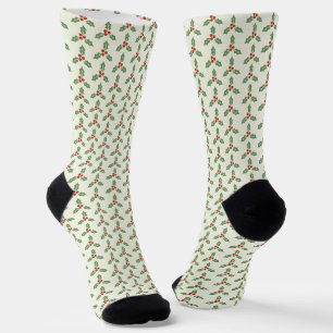 Calcetines Patrón de acebo de Navidad Acebo verde Bayas rojas