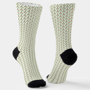Calcetines Patrón de Acebo de Navidad Acebo Verde Bayas Rojas