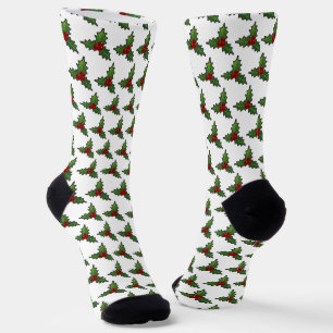 Calcetines Patrón de acebo de Navidad blanco