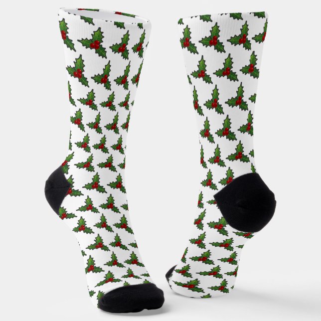 Calcetines Patrón de acebo de Navidad blanco (Angular)