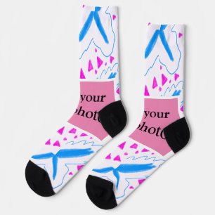 Calcetines Patrón de acuarela azul rosa agregar texto de nomb