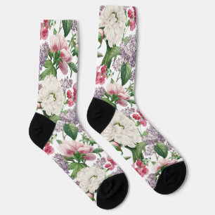 Calcetines Patrón de acuarela de jardín de flores Peonies & L