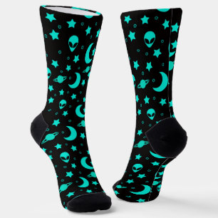Calcetines Patrón de Alien Turquesa con Estrellas y Lunas