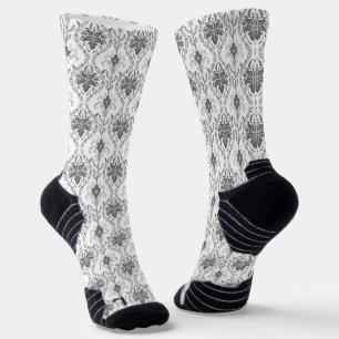 Calcetines Patrón de apertura de Damasco blanco y gris