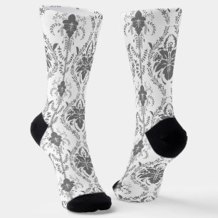 Calcetines Patrón de apertura de Damasco blanco y gris