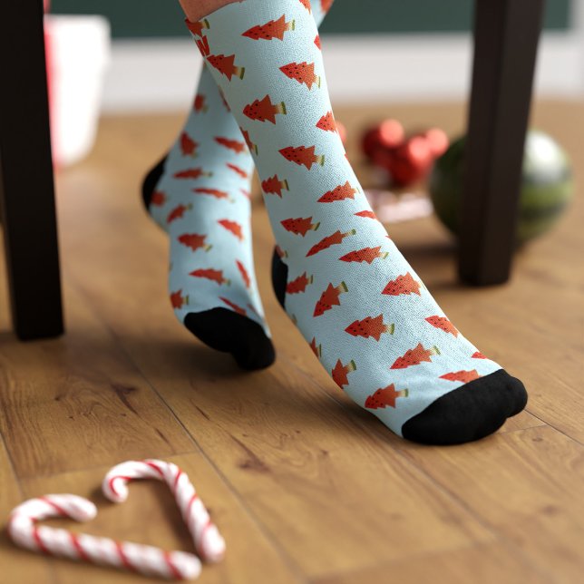 Calcetines Patrón de árbol de la sandía Cute zócalos monogram (Fun watermelon christmas tree pattern socks because why not. Just add your initial)