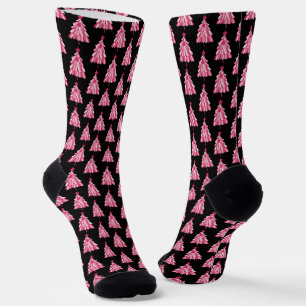 Calcetines Patrón de árbol de Navidad negro rosa moderno