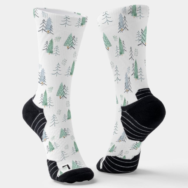 Calcetines Patrón de árbol escandinavo de invierno (Angular)