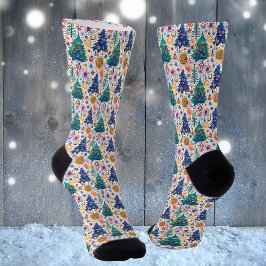 Calcetines Patrón de árbol festivo colorido