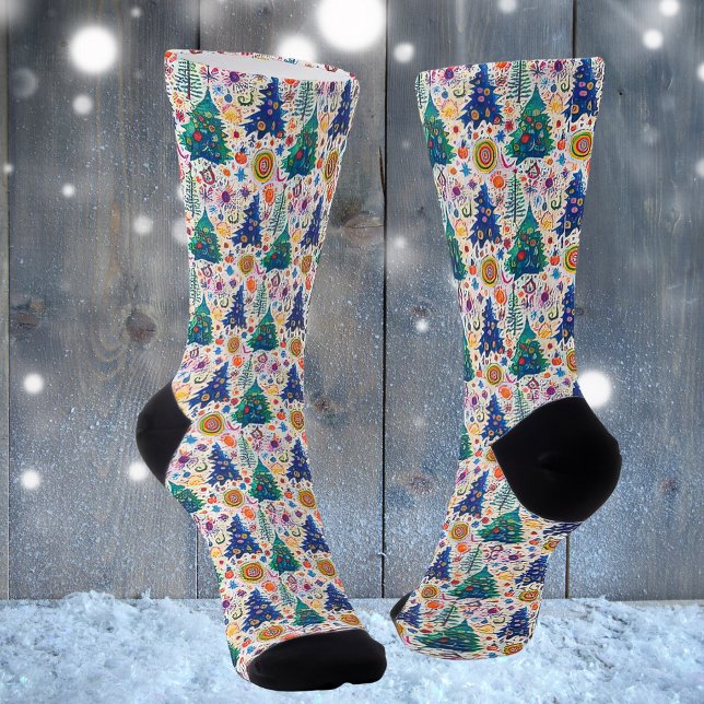 Calcetines Patrón de árbol festivo colorido (Subido por el creador)