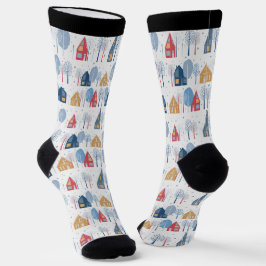 Calcetines Patrón de árboles y casas de Navidad
