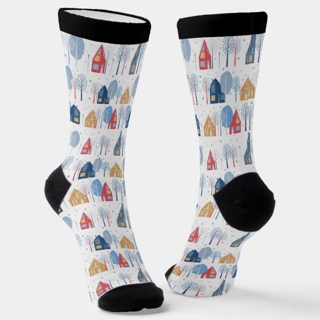 Calcetines Patrón de árboles y casas de Navidad (Angular)