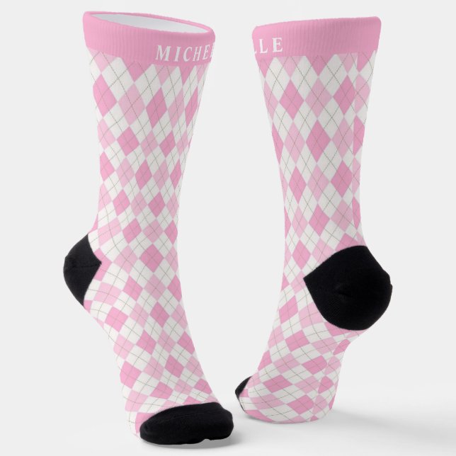 Calcetines Patrón de arcillos blancos rosados del Pastel bril (Angular)