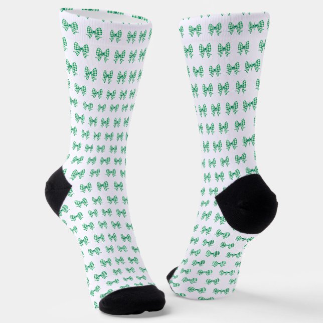 Calcetines Patrón de arco de gingham verde blanco (Angular)