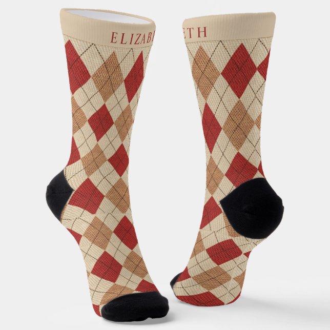 Calcetines Patrón de arenisca marrón rojo beige personalizado (Angular)