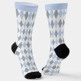 Calcetines Patrón de Argel Blanco Azul Gris personalizado